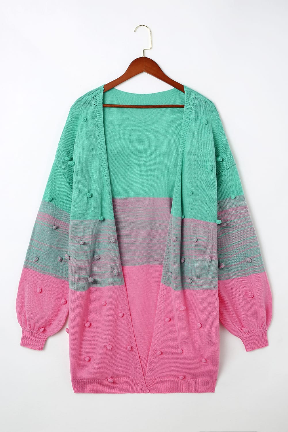 Rose Pompom Color Block Open Front Cardigan