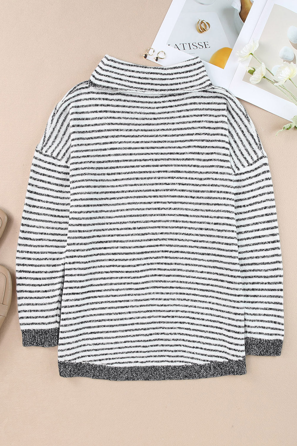 Brown Striped Turtleneck Loose Sweater