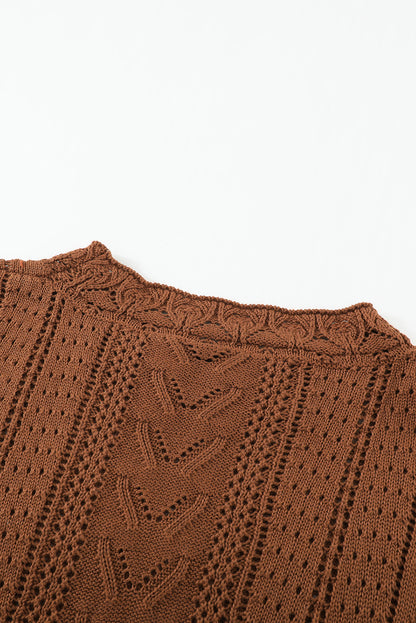 Apricot Crochet Lace Pointelle Knit Sweater