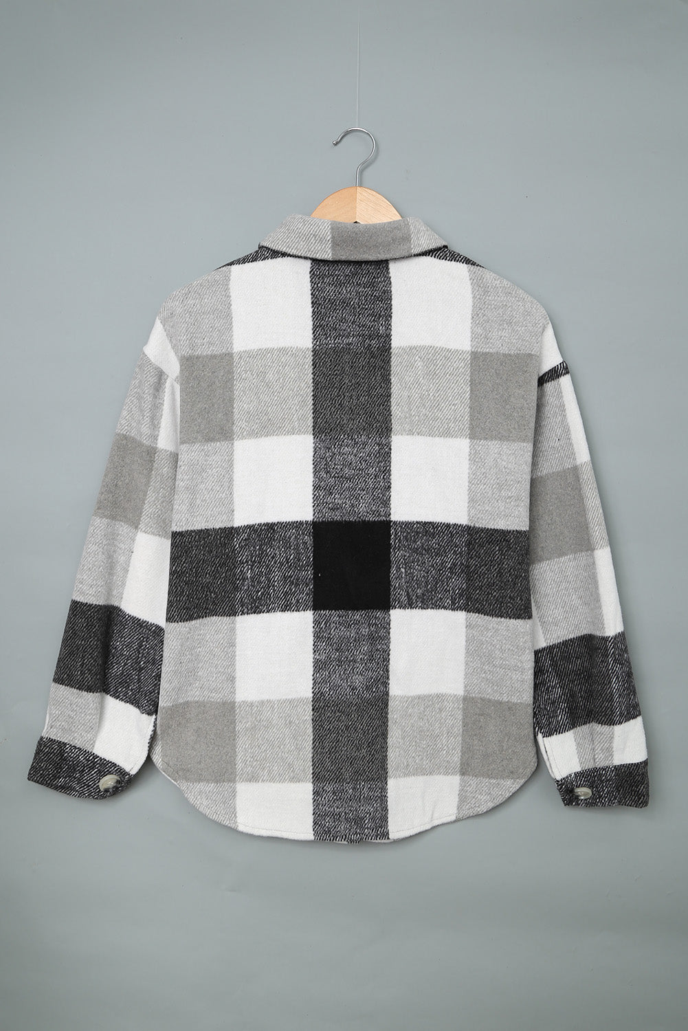 Plaid Color Block Buttoned Long Sleeve Jacket with Pocket