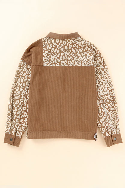 White Leopard Print Corduroy Long Sleeve Jacket