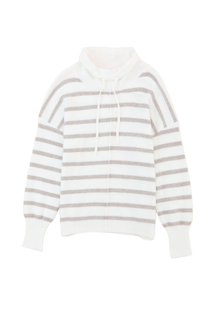 Cowl Neck Striped Print Drop Shoulder Sweater