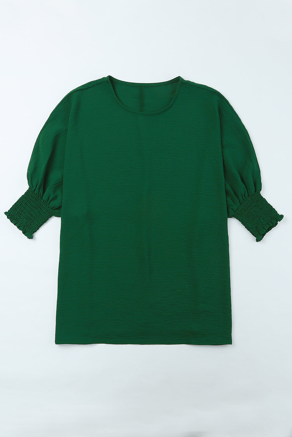 Green Crinkle Texture Puff Sleeve Plus Size Top