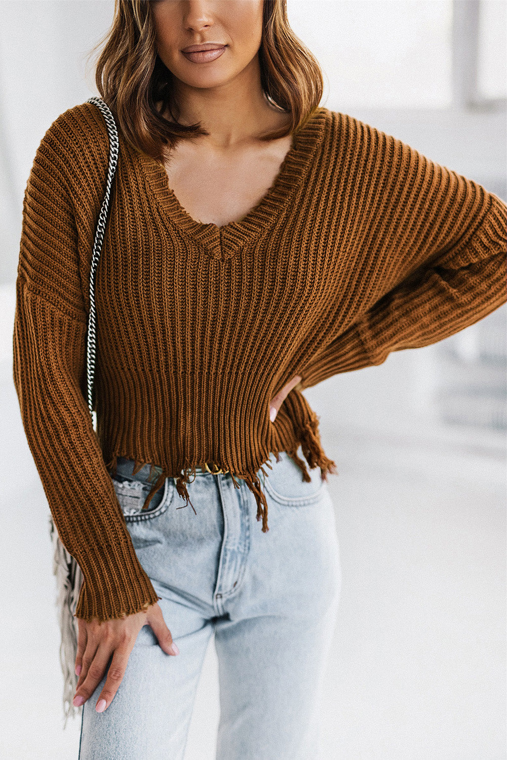 Color block Love Distressed Sweater