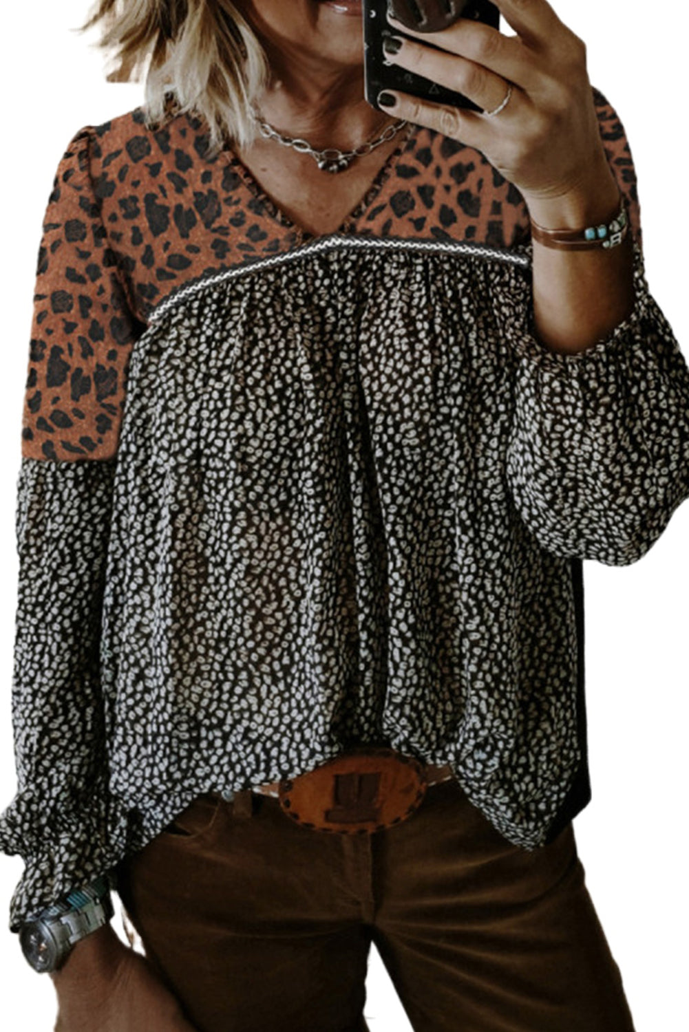 Leopard Patchwork Long Sleeve Top