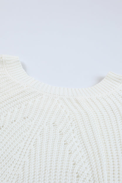 Gray Hollow-out Puffy Sleeve Knit Sweater