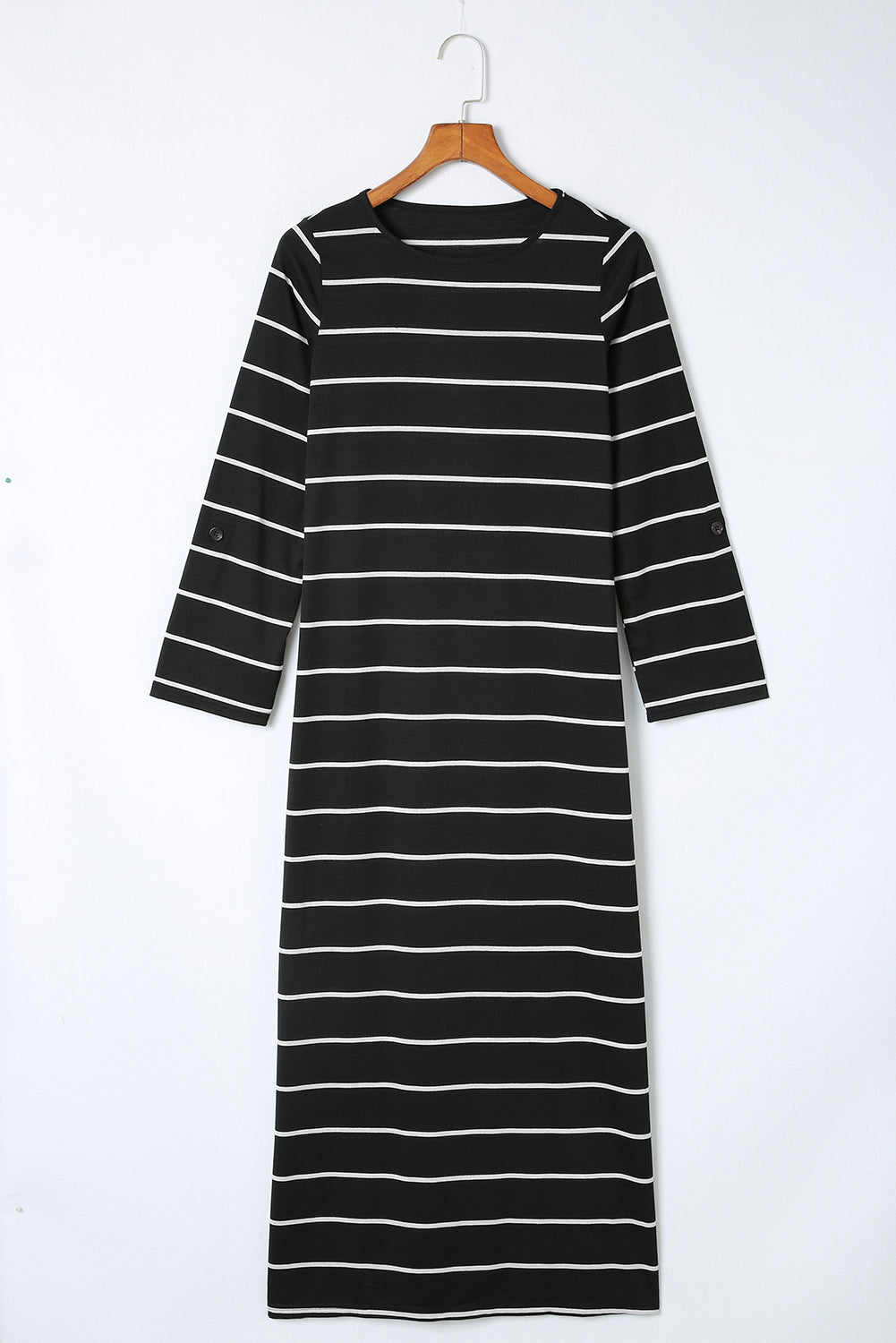 Black Plus Size Striped Loose Long Shift Dress