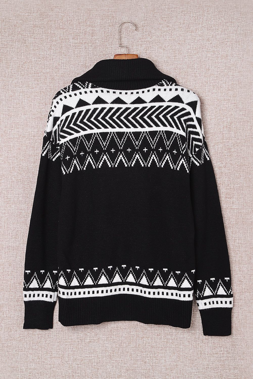 White Geometry Knit Quarter Zip Sweater