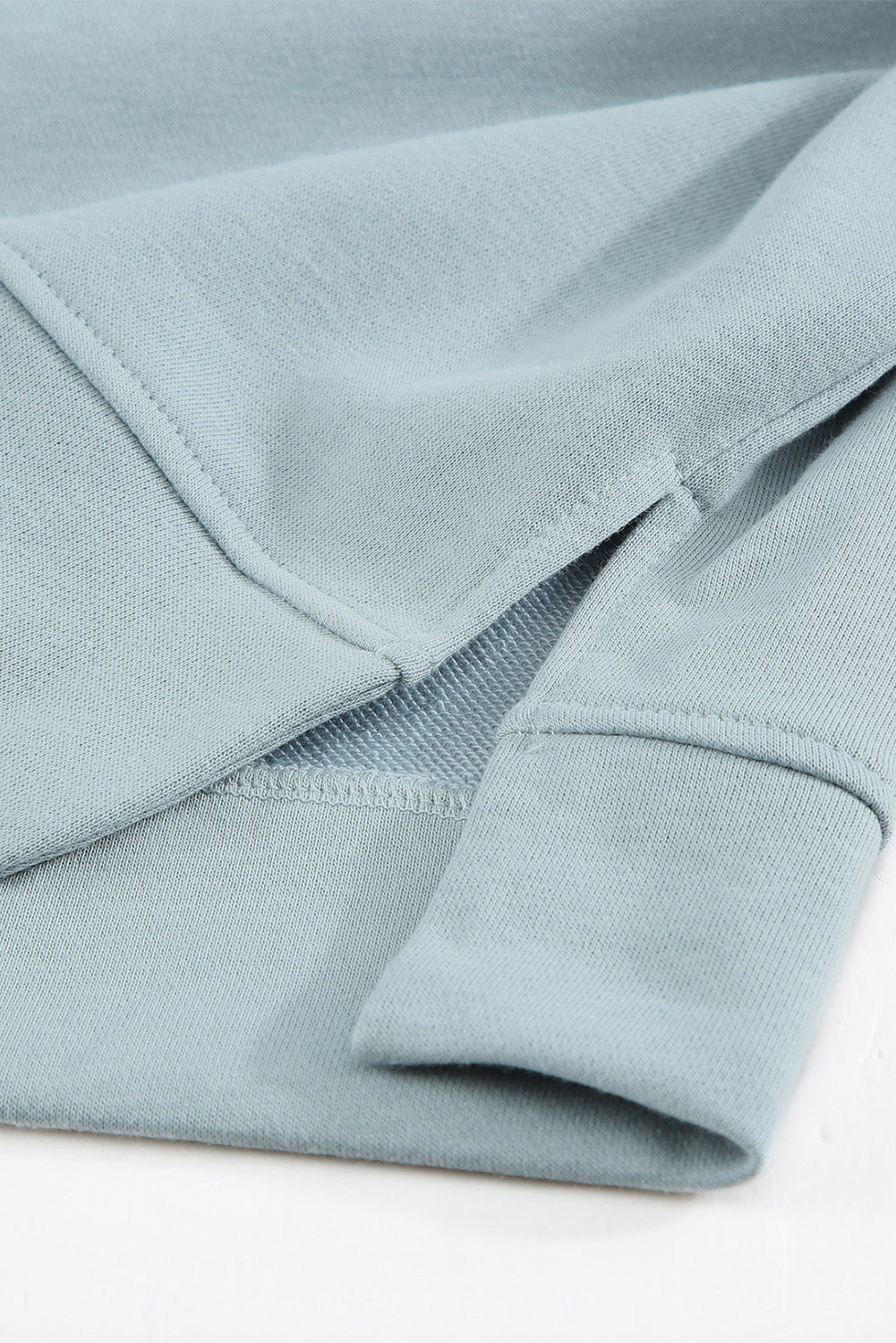 Sky Blue Drop Shoulder Slit Hem Casual Hoodie