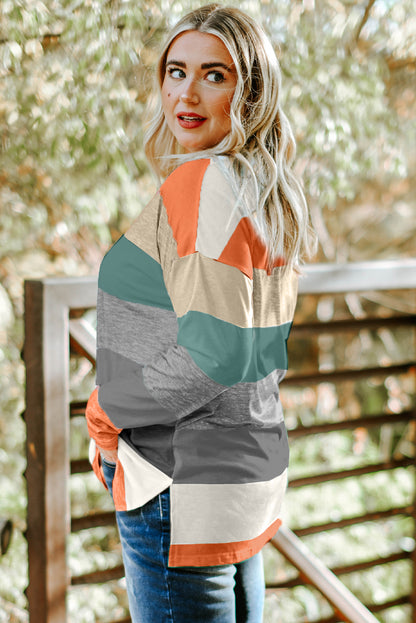 Green Plus Size Colorblock Pullover Top