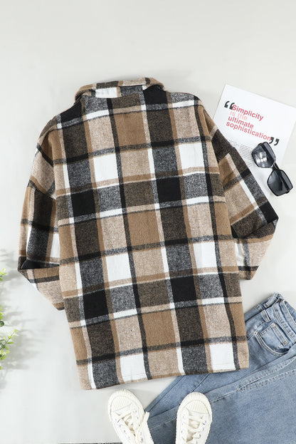 Red Plaid Print Buttoned Shirt Jacket