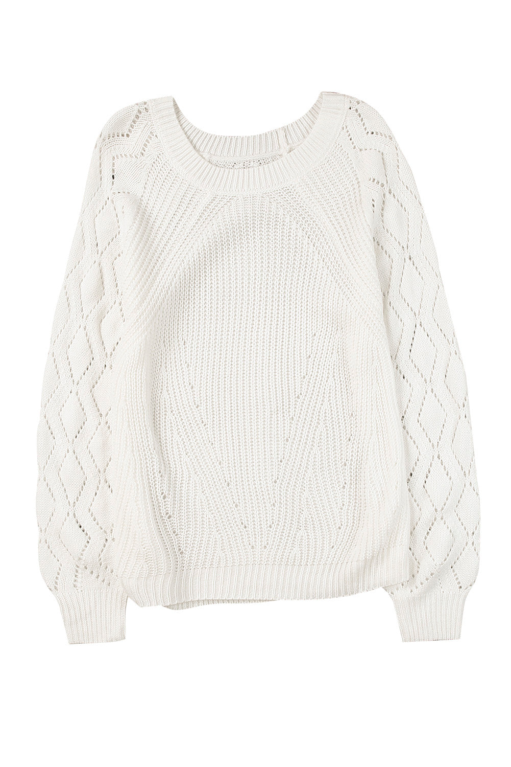 Gray Hollow-out Puffy Sleeve Knit Sweater