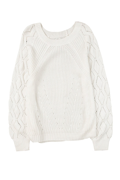 Gray Hollow-out Puffy Sleeve Knit Sweater