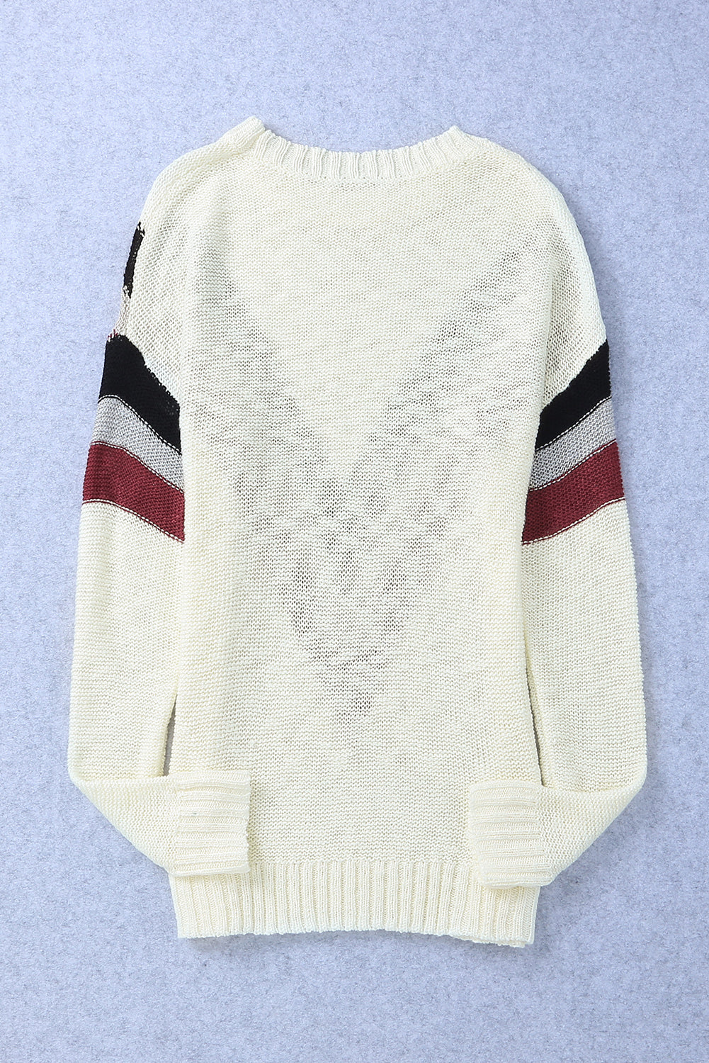 Beige Chevron Striped Drop Shoulder Sweater