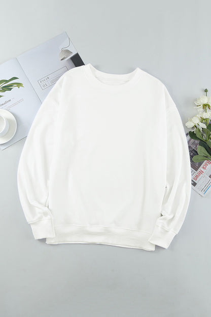 Beige Plain Crew Neck Pullover Sweatshirt