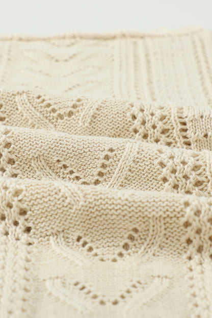 Apricot Crochet Lace Pointelle Knit Sweater