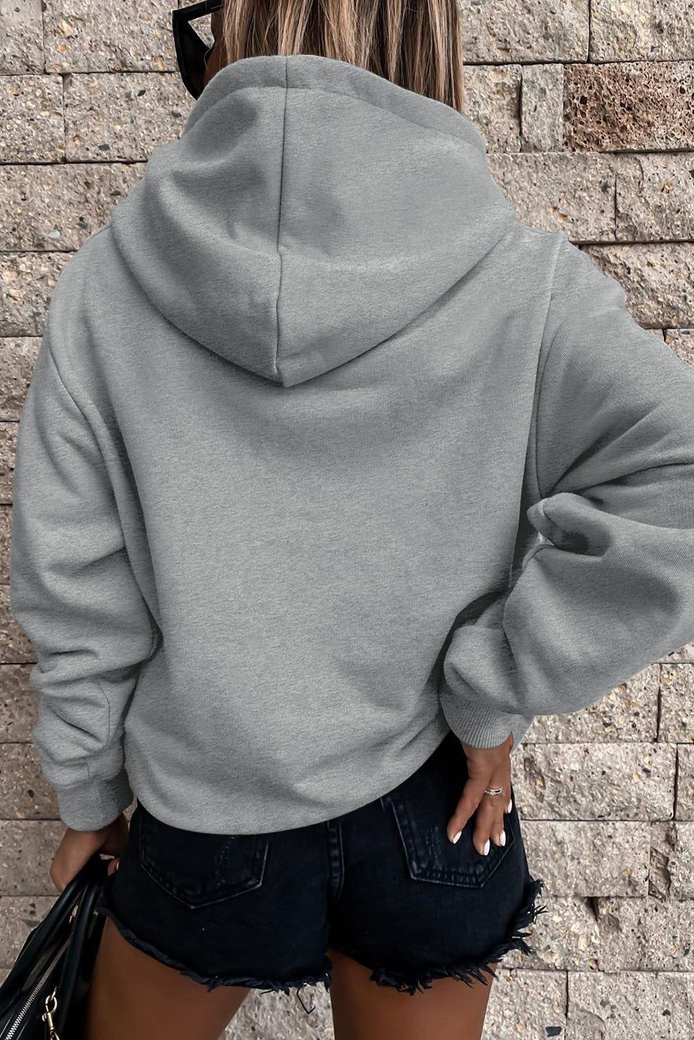 Gray Loose Kangaroo Pocket Hoodie