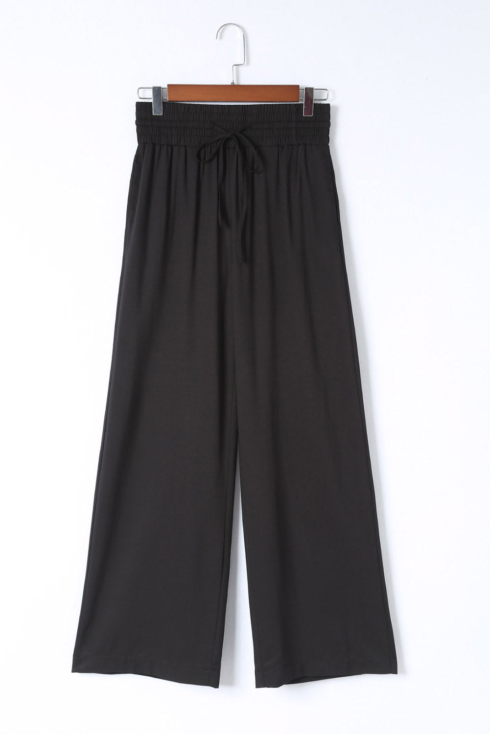 Blue Drawstring Elastic Waist Casual Wide Leg Pants