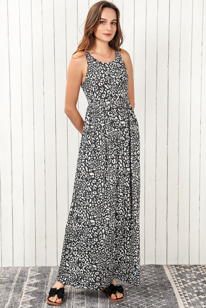 Leopard Animal Print Long Sleeve Empire Waist Maxi Dress