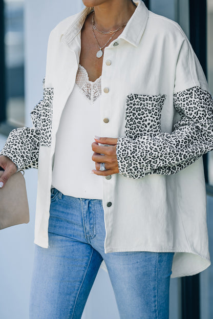 Sky Blue Contrast Leopard Denim Jacket