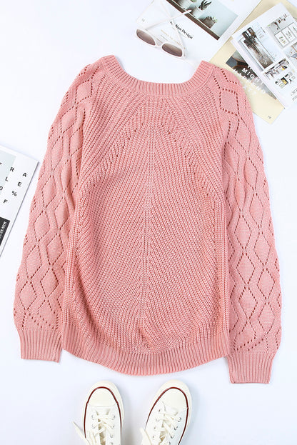 Gray Hollow-out Puffy Sleeve Knit Sweater