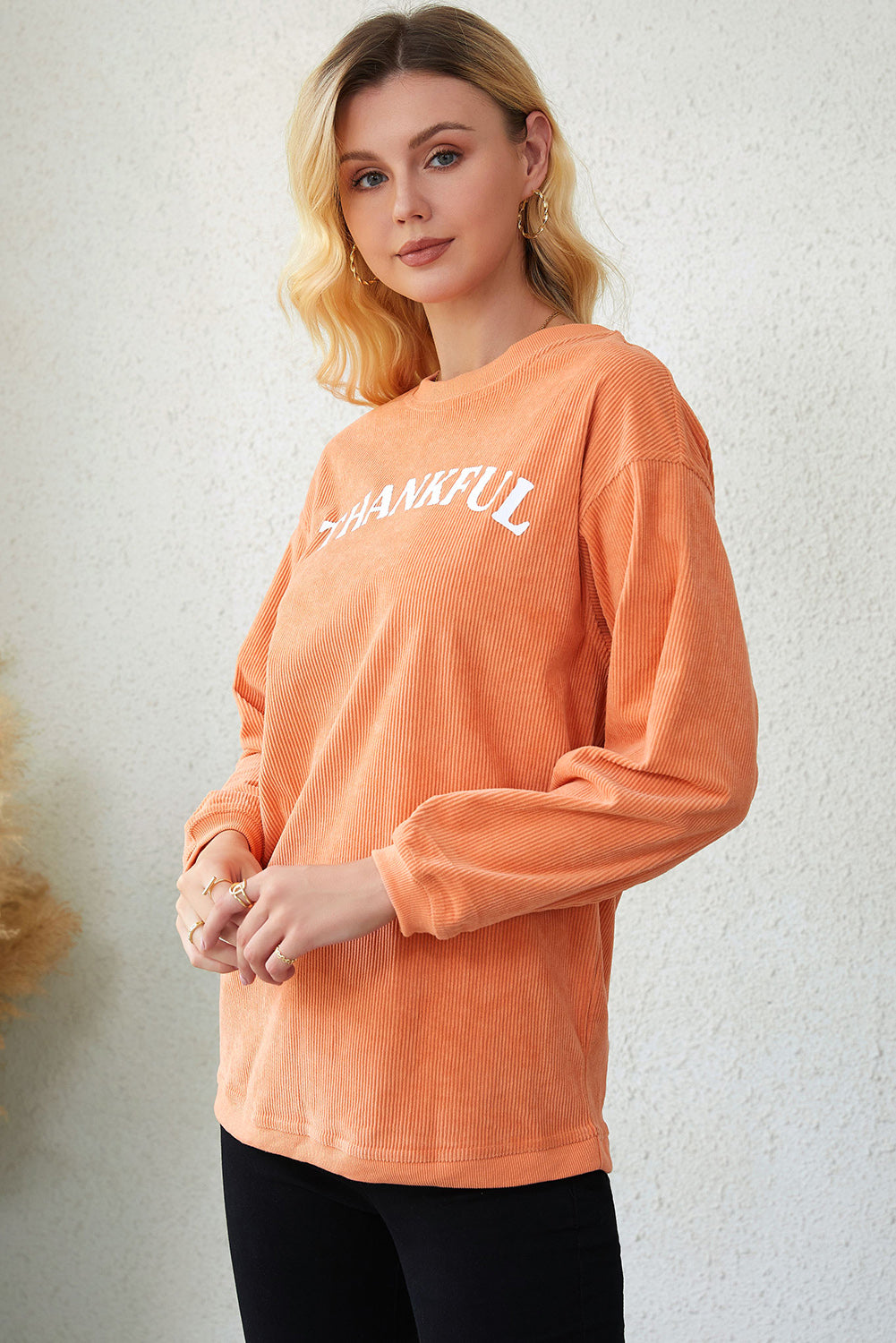 Orange JOLENE Ribbed Corded Oversized Sweatshirt