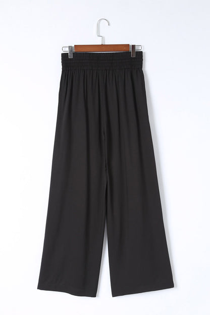 Blue Drawstring Elastic Waist Casual Wide Leg Pants