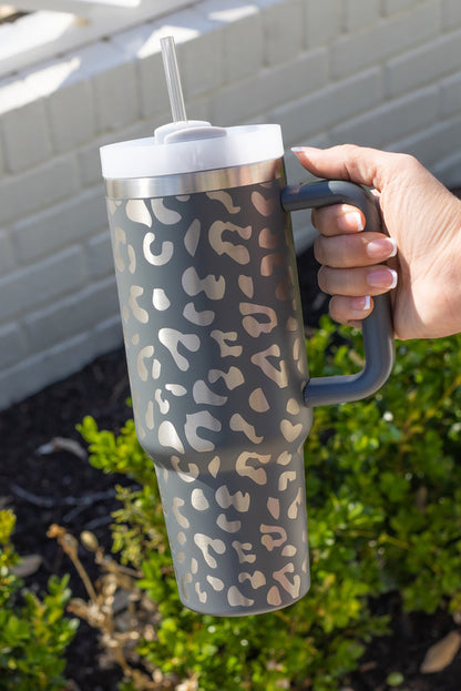 Black Leopard Print 40OZ Stainless Steel Portable Cup with Handle