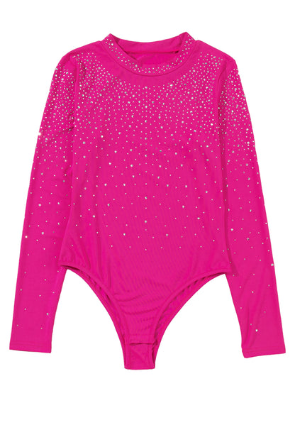 Rose Rhinestone Mesh Long Sleeve Bodysuit