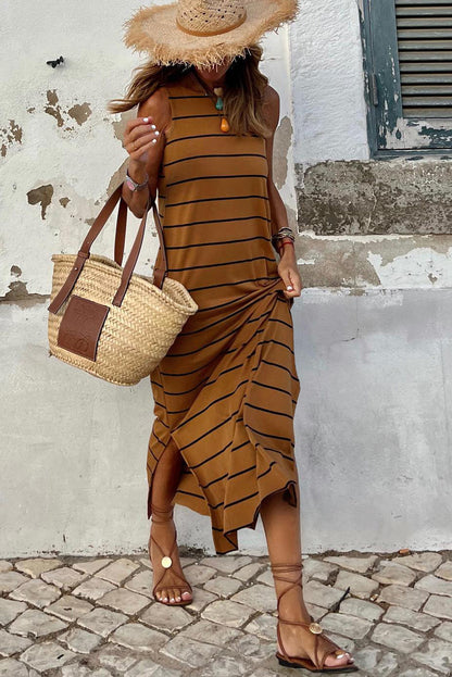 Black Plus Size Striped Loose Long Shift Dress