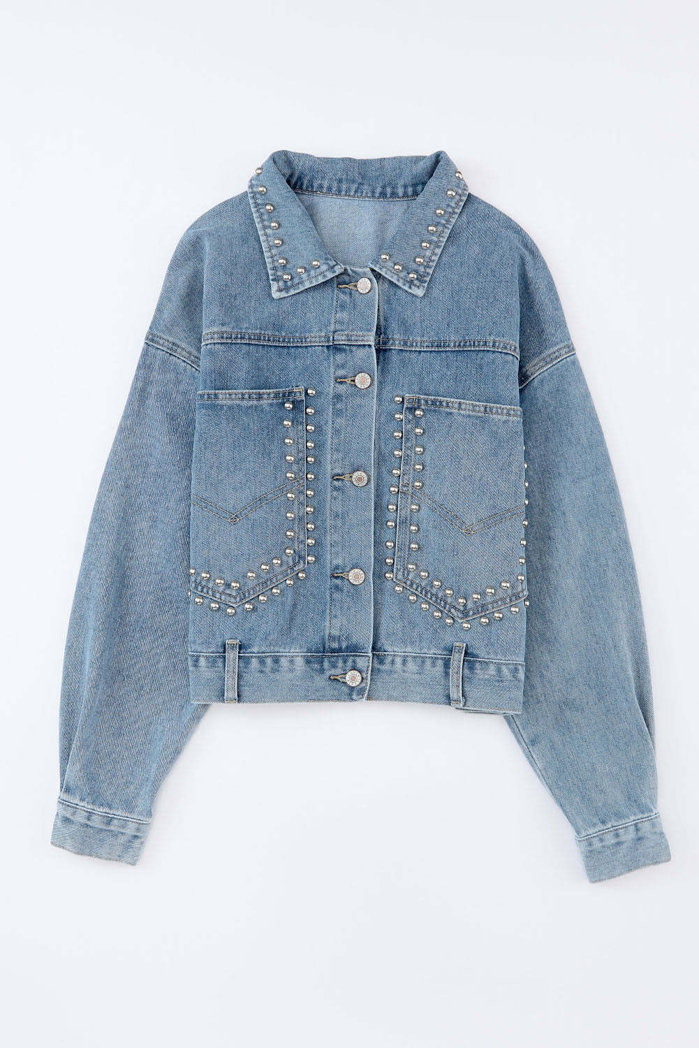 Pink Rivet Studded Pocketed Denim Jacket