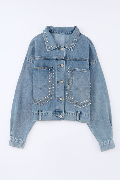 Pink Rivet Studded Pocketed Denim Jacket