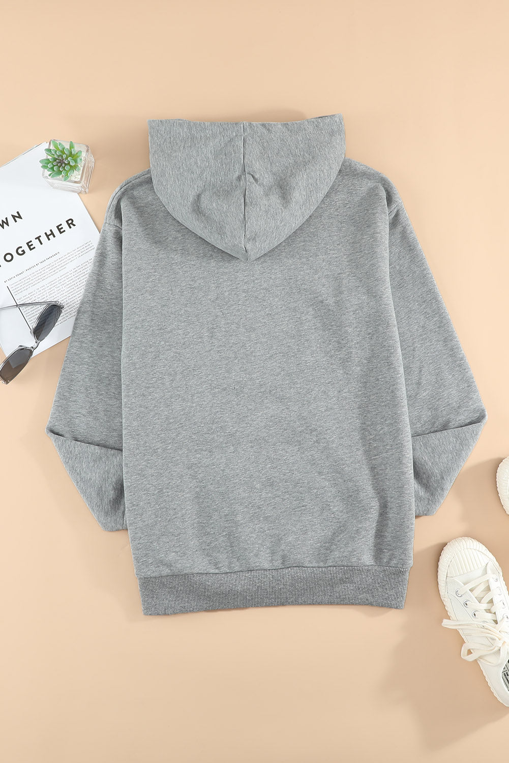 Gray Loose Kangaroo Pocket Hoodie