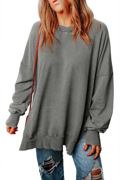 Black Drop Shoulder Ribbed Trim Oversized Sweatshirt