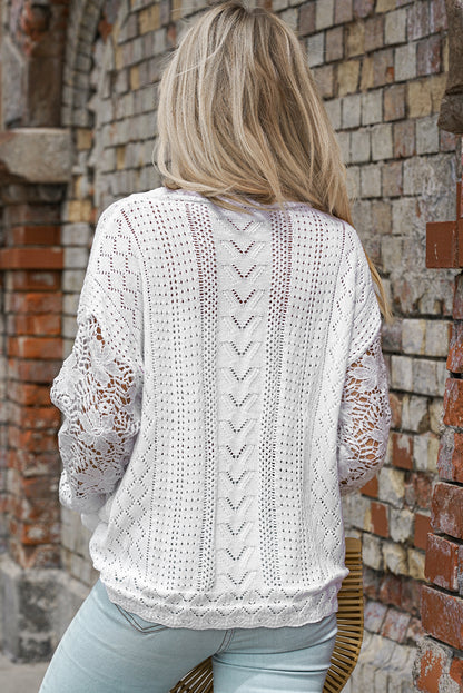 Apricot Crochet Lace Pointelle Knit Sweater