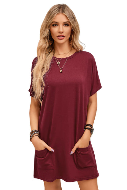 Rose Side Pockets Short Sleeve Tunic Top