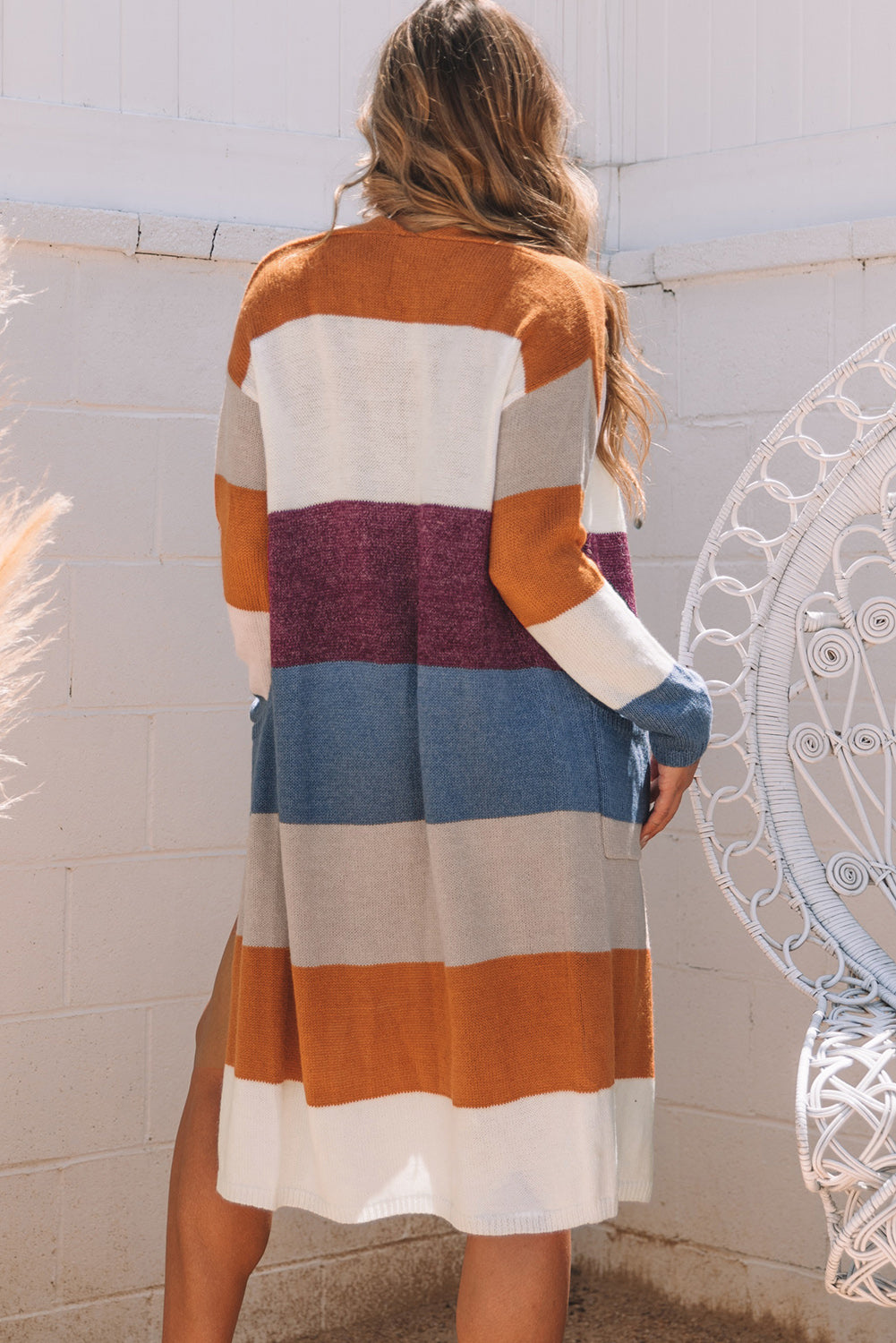 Rose Red Colorblock Open Front Long Knit Cardigan