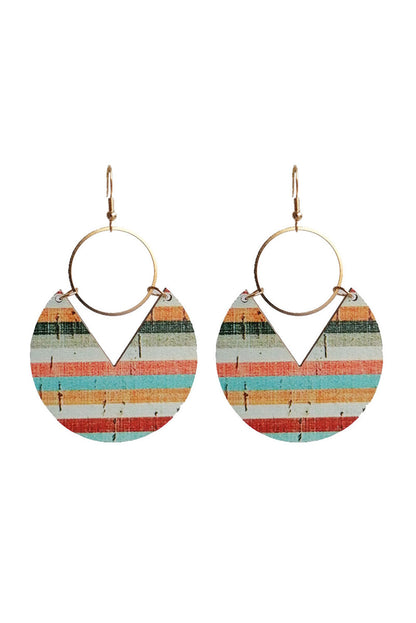 Multicolor Boho Striped Print Wood Drop Earrings