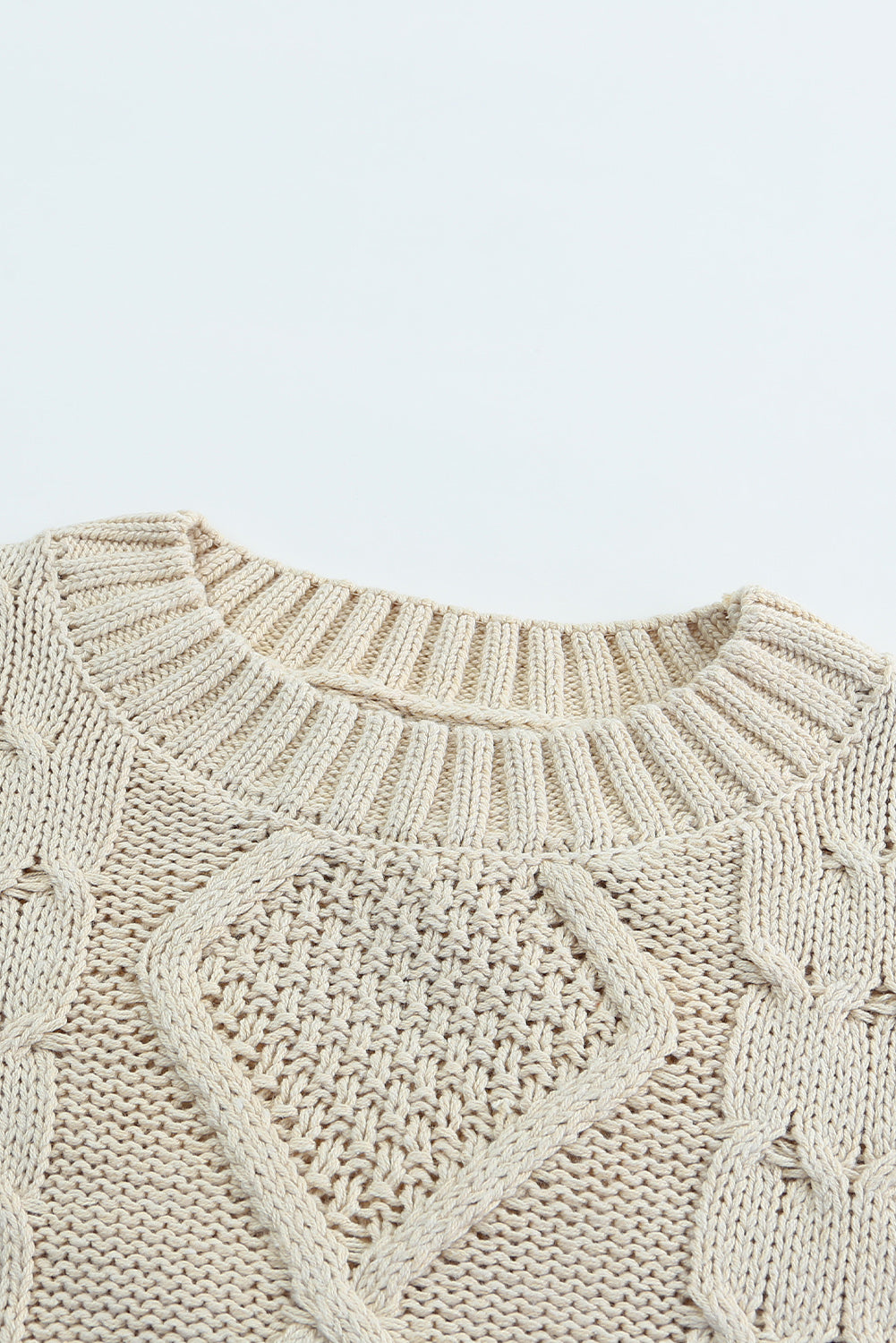 Apricot Cable Knit Fringe Trim Sweater