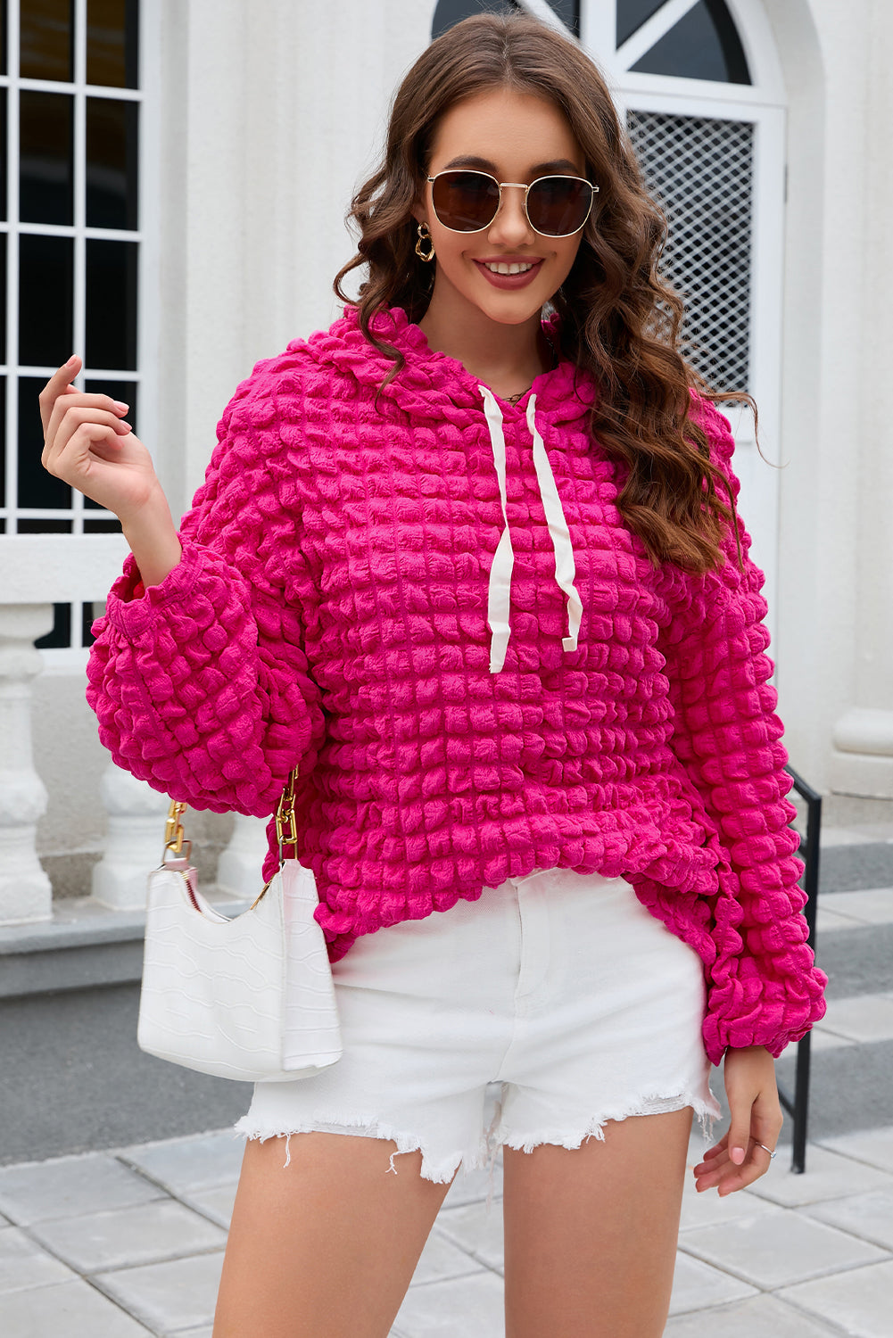 Rose Red Bubble Textured Knit Top