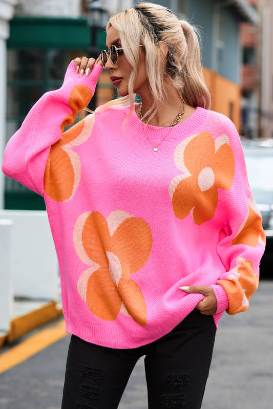 Flower Pattern Slouchy Sweater