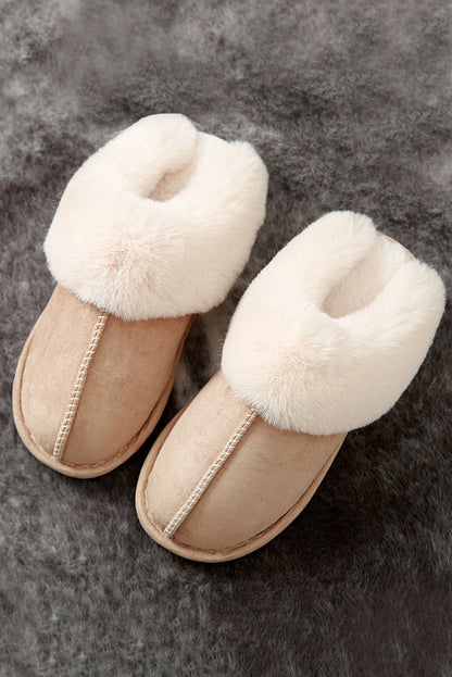 Pink Cut and Sew Faux Suede Plush Lined Slippers