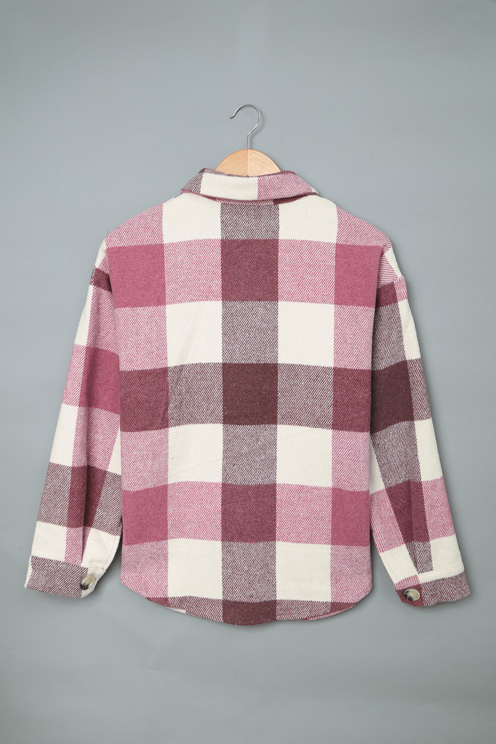 Plaid Color Block Buttoned Long Sleeve Jacket with Pocket