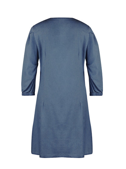 Full Size V-Neck Half Sleeve Denim Dress