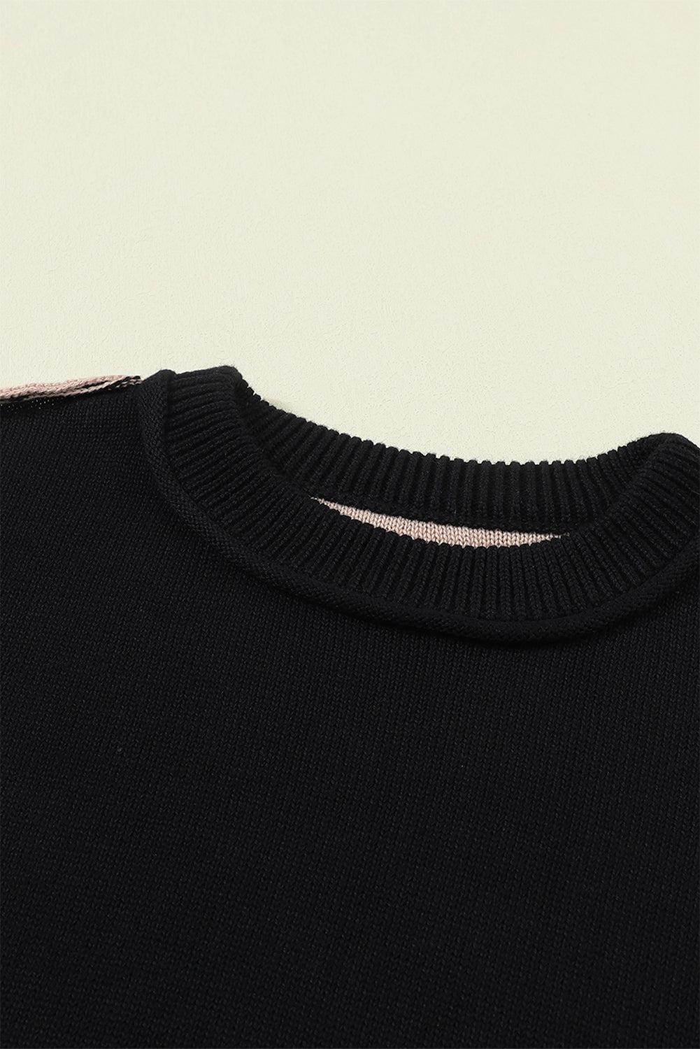 Pink Colorblock Bishop Sleeve Ribbed Trim Sweater