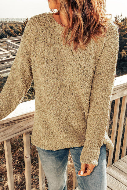 Apricot Porncorn Drop Shoulder Pullover Knit Sweater