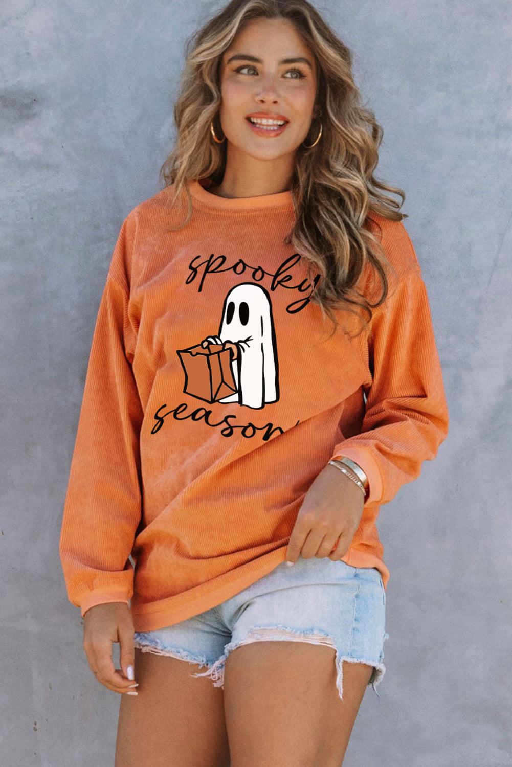 Orange JOLENE Ribbed Corded Oversized Sweatshirt