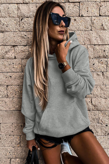 Gray Loose Kangaroo Pocket Hoodie