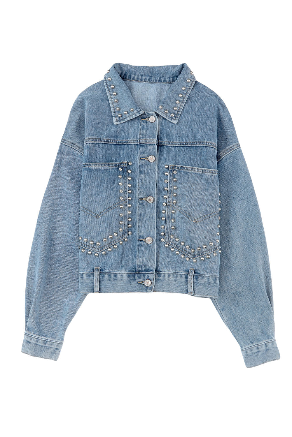 Pink Rivet Studded Pocketed Denim Jacket