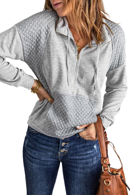 Quilted Patch Half Zipper Sweatshirt